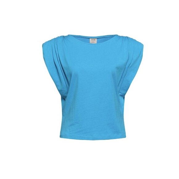 5 RUE Blue Women's Padded Shoulder Top Size M - Picture 3 of 11
